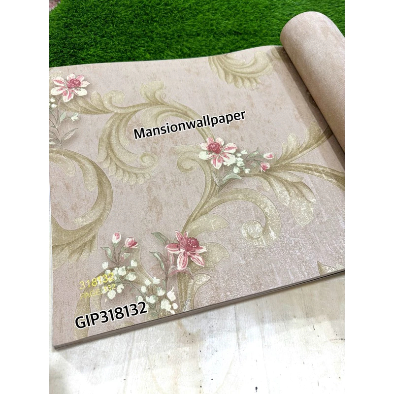 Wallpaper Dinding Bunga Gold Hijau Tosca Ulir Elegan