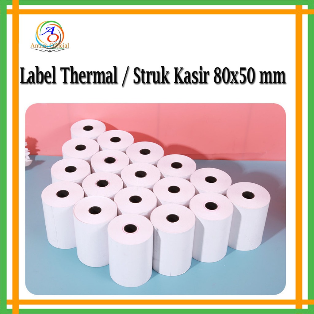 

Struk Kasir 80 x 50 mm Kertas Label Thermal Printer Paper Roll Coreless Termal Pos Receipt Mini Printers