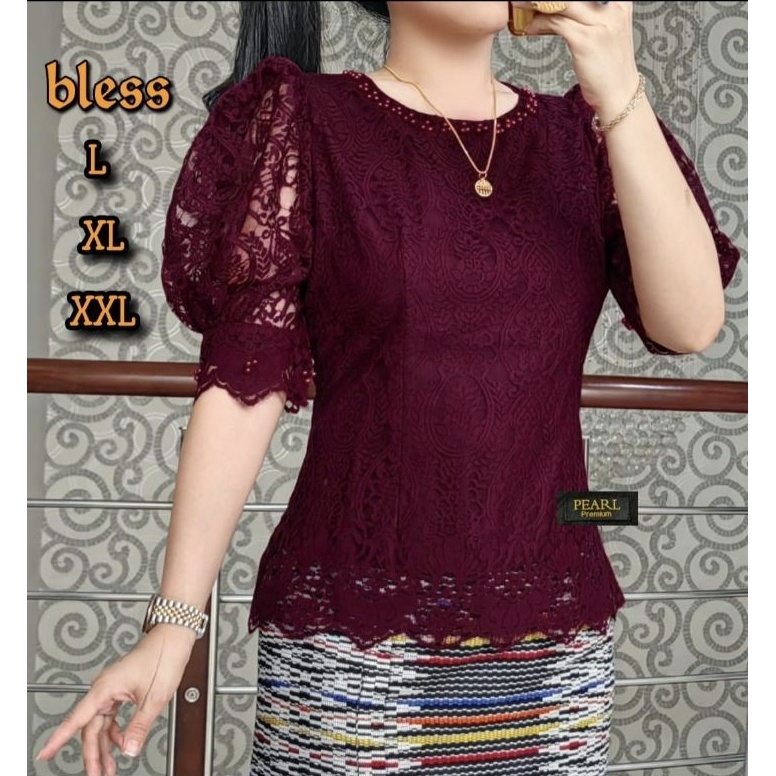 55HOT SALE Atasan brokat wanita import premium kebaya lengan balon atasan kebaya payet ful furing se