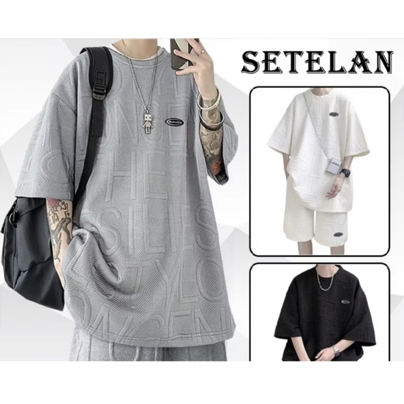 Baju cowok korea, setelan cowok korea, set outfit, t shirt cowok