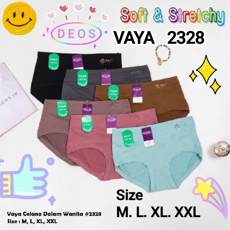(3pcs-6pcs) Vaya Celana Dalam Wanita Art 2328/Vaya Soft Cotton Cool Max Karet Lebar/CD Vaya 2328