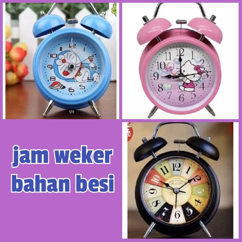 jam weker, jam alarm, jam meja, bunyi nyaring, besi.