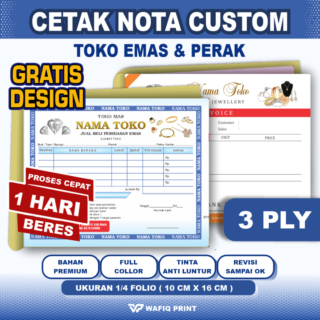 

Nota custom 3 Ply ukuran 1/2 polio gratis design nama sendiri full warna premium kwitansi pembayaran