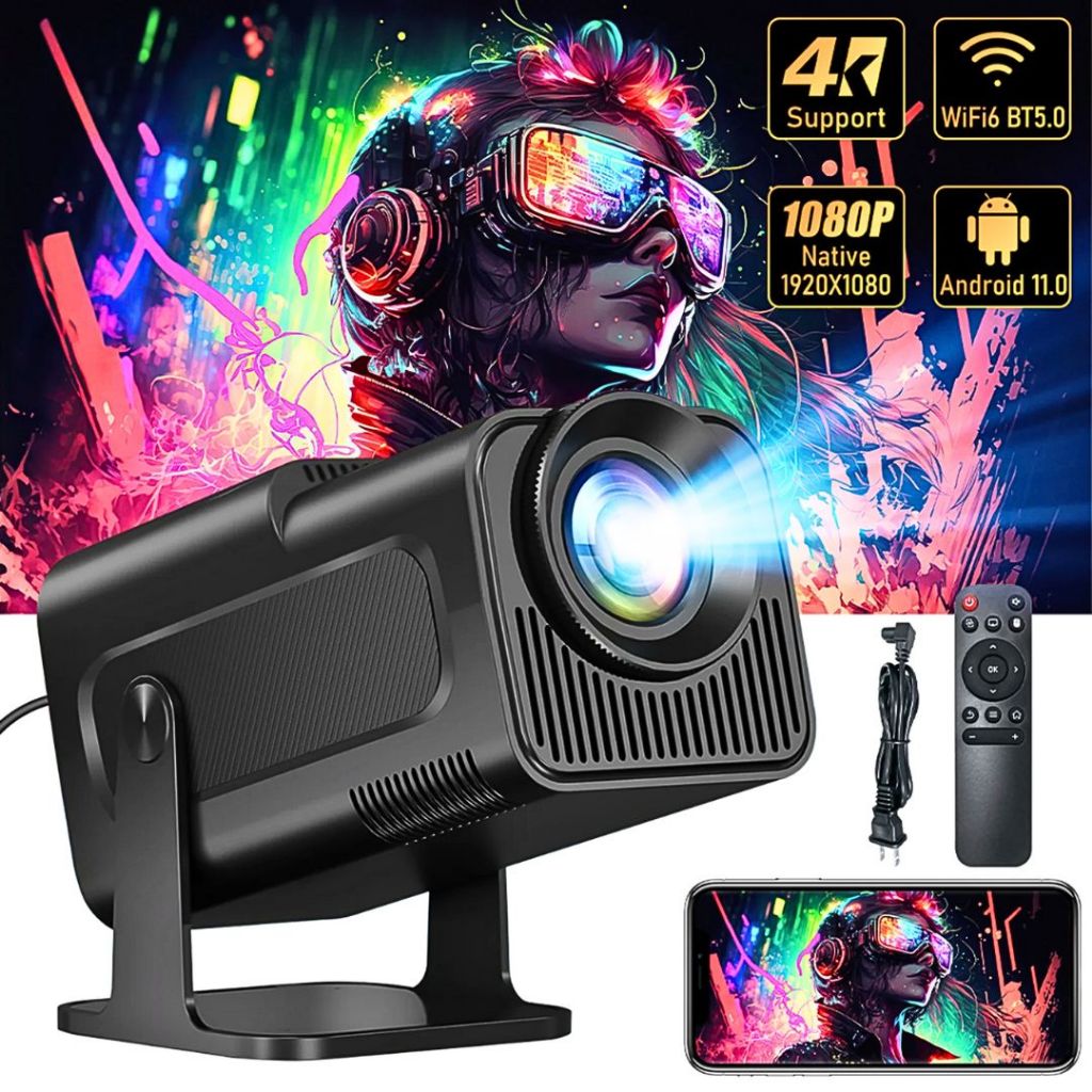 Taffware Proyektor Mini Hp android ke dinding Portable 11 WiFi Bluetooth 1080P - HY320