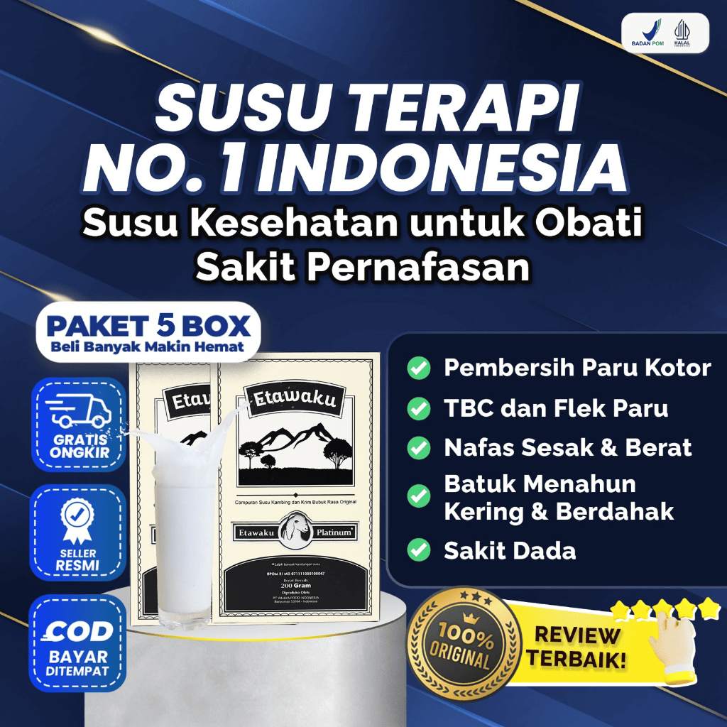 

Etawaku Platinum Paket 5 Box Susu Kambing Etawa Terbukti Sembuhkan Permasalahan Pernafasan