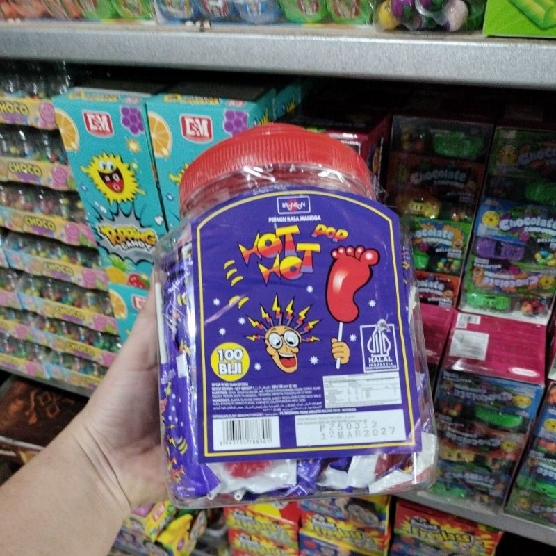 PERMEN HOT HOT RASA MANGO PERMEN BENTUK KAKI 1 TOPLES ISI 100 pcs