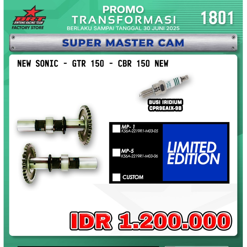 SUPER MASTER CAM BRT/ NEW SONIC /GTR 150/ CBR 150 NEW BRT
