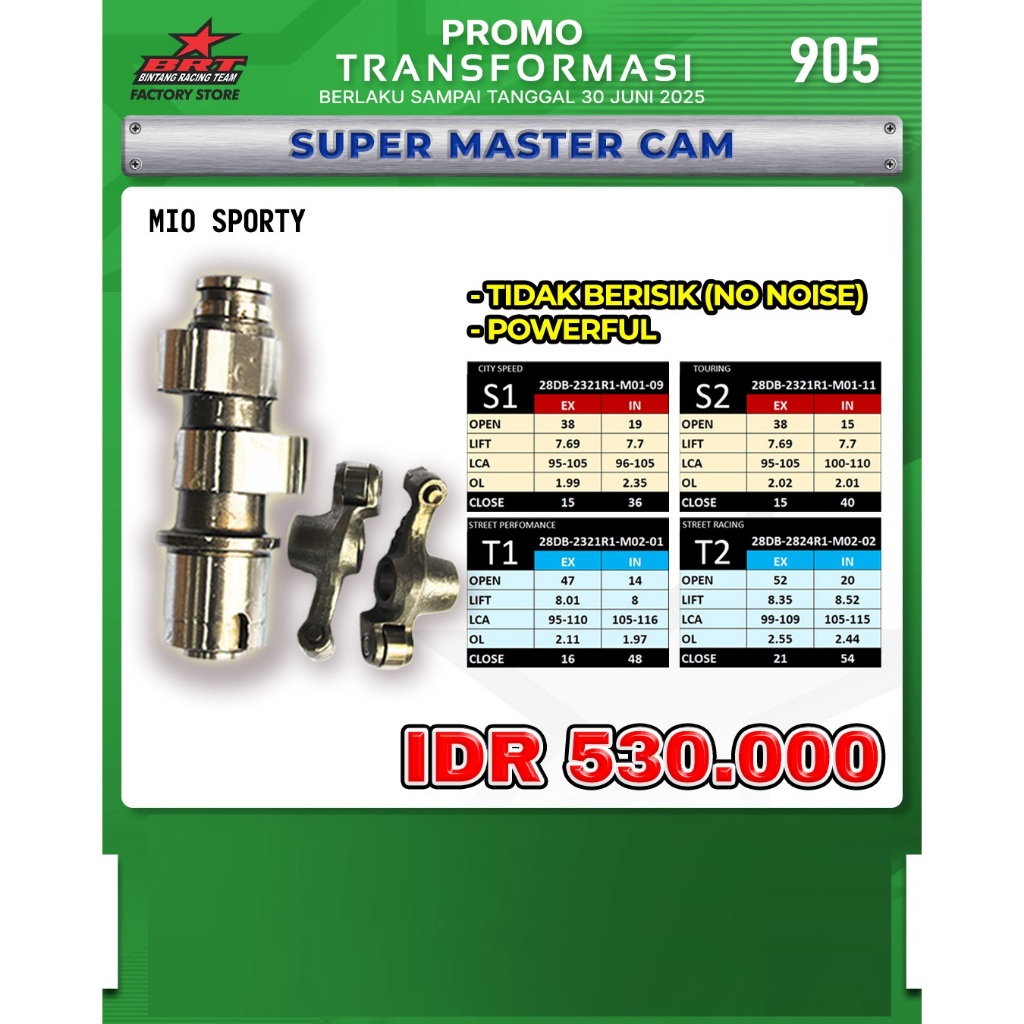 MASTERCAM + ROCKER ARM S1/S2/T1/T2 MIO SPORTY BRT BINTANG RACING TEAM