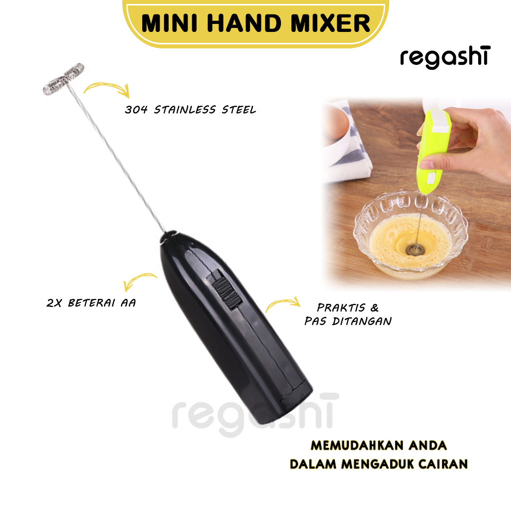 Regashi Mini Hand Mixer | Portable Pengocok Telur Elektrik | Stainless Steel Ringan Praktis Untuk Ko