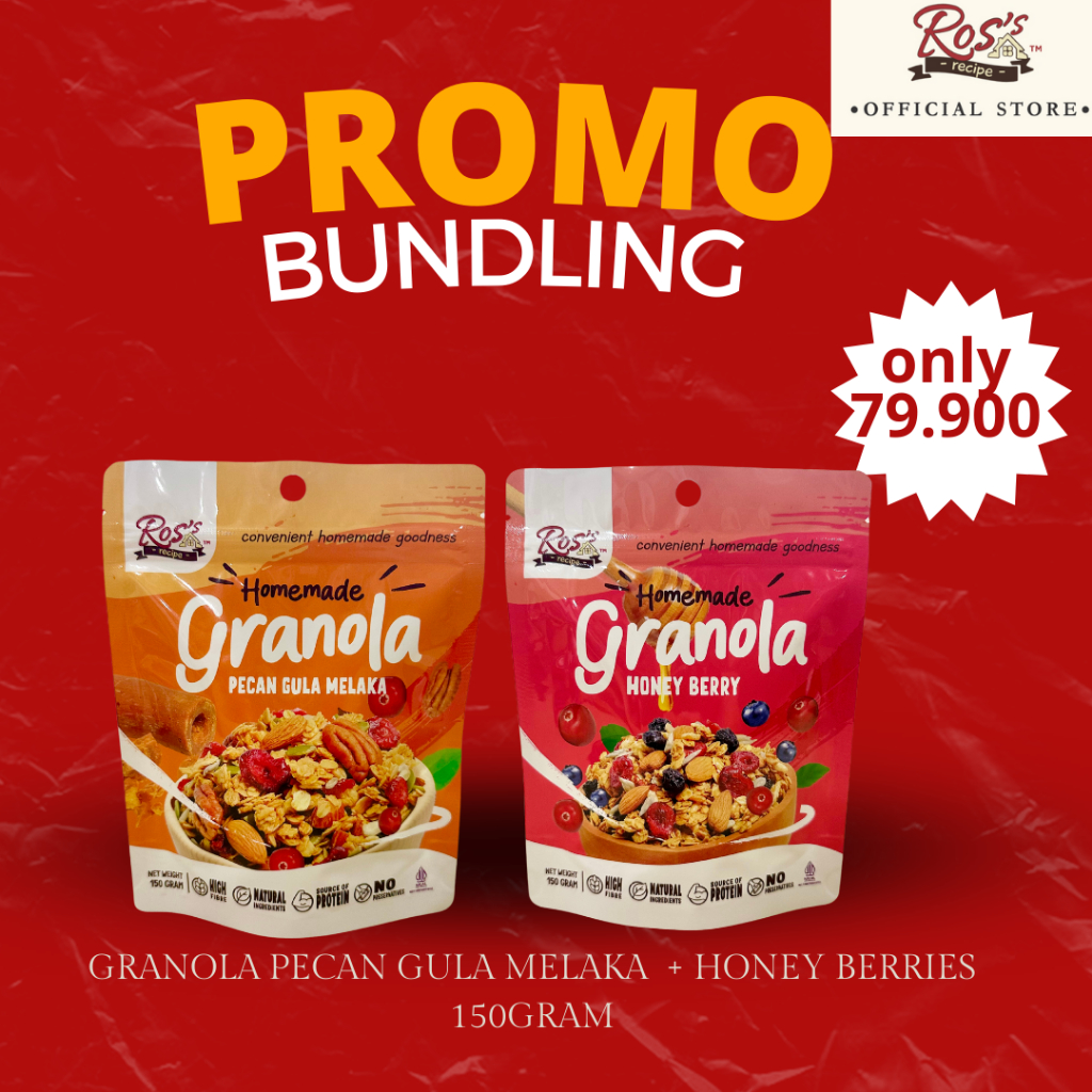 

Ros Recipe Promo Bundling Granola Pecan Gula Melaka dan Honey Berries 150gr