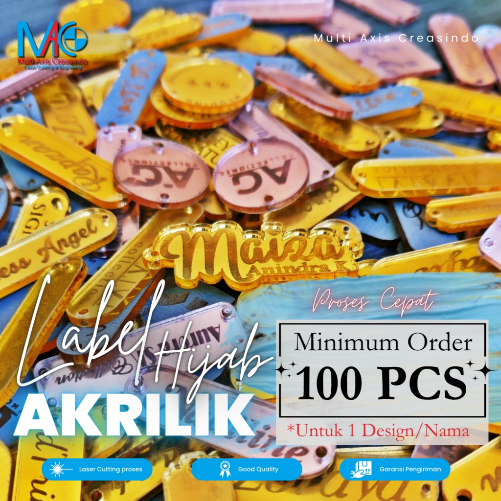 

Label Akrilik Hijab | Label Akrilik jilbab | Label Akrilik Custom Logo Nama Brand Sendiri