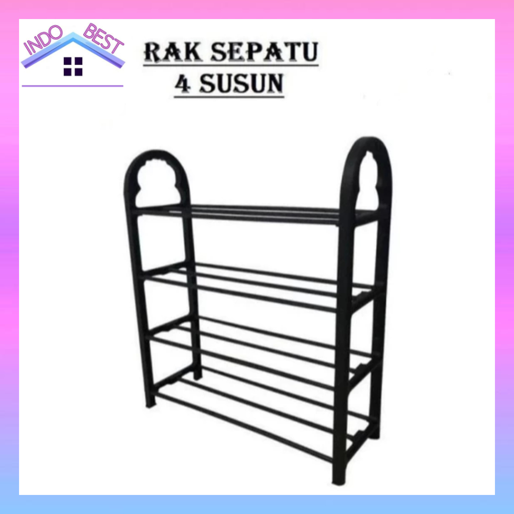 IB Rak Sandal Plastik 4 SusunRak Sepatu Sandal 4 Tingkat Penyimpanan Multifungsi Bahan Plastik / Rak
