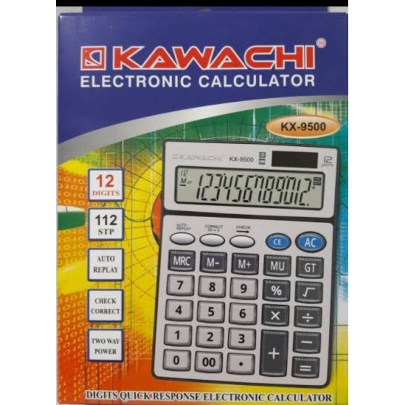 

KAWACHI Kalkulator Elektronik Baterai & Tenaga Surya 12digit KX-9500 Bagus Besar