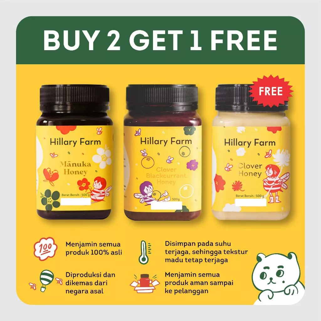 

Manuka Honey + Clover Blackcurrant Honey Free Madu
