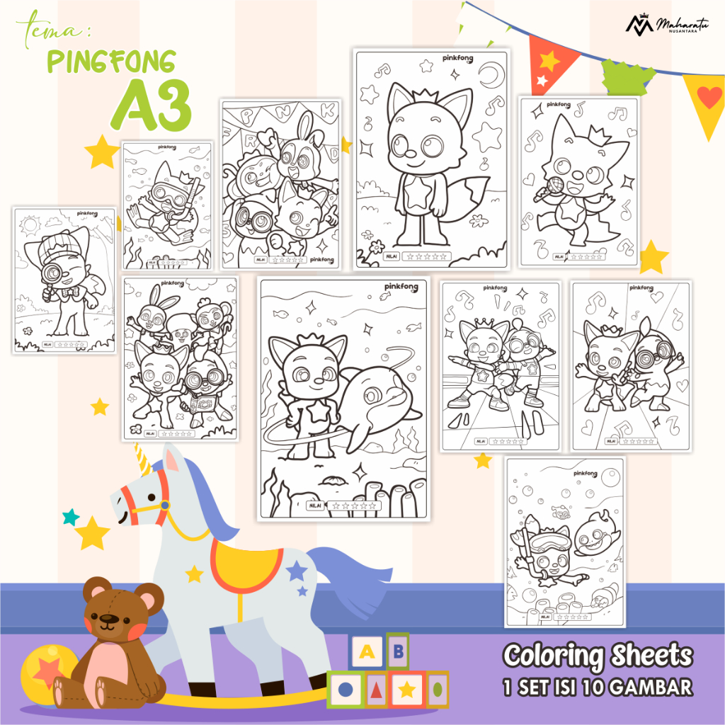

[PINKFONG] LEMBAR MEWARNAI UNTUK ANAK - KERTAS BER GAMBAR 1 SET READY STOCK ANAK - COLORING SHEETS A3