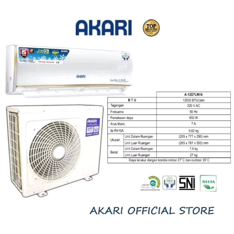Ac 1,5 PK AKARI Turbo Cool Eco Mode A12E7LWI R32