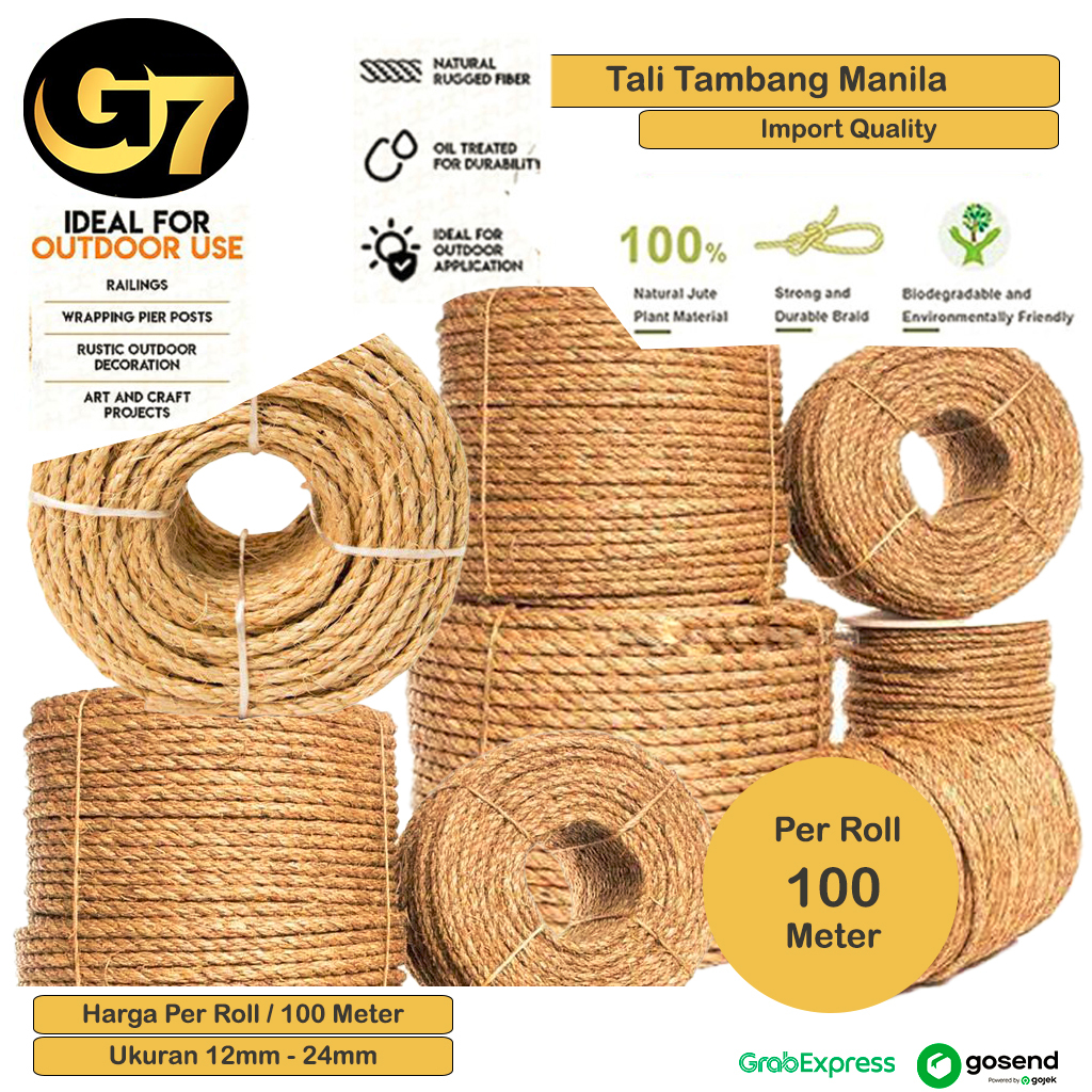 

Tali Tambang Manila Per Roll Sedang 12mm - 24mm Tali Tambang Manila Rope Tali Dadung Super Kuat Bahan Serat Abaca Untuk Ikat Brarag Dekorasi Kualitas Import