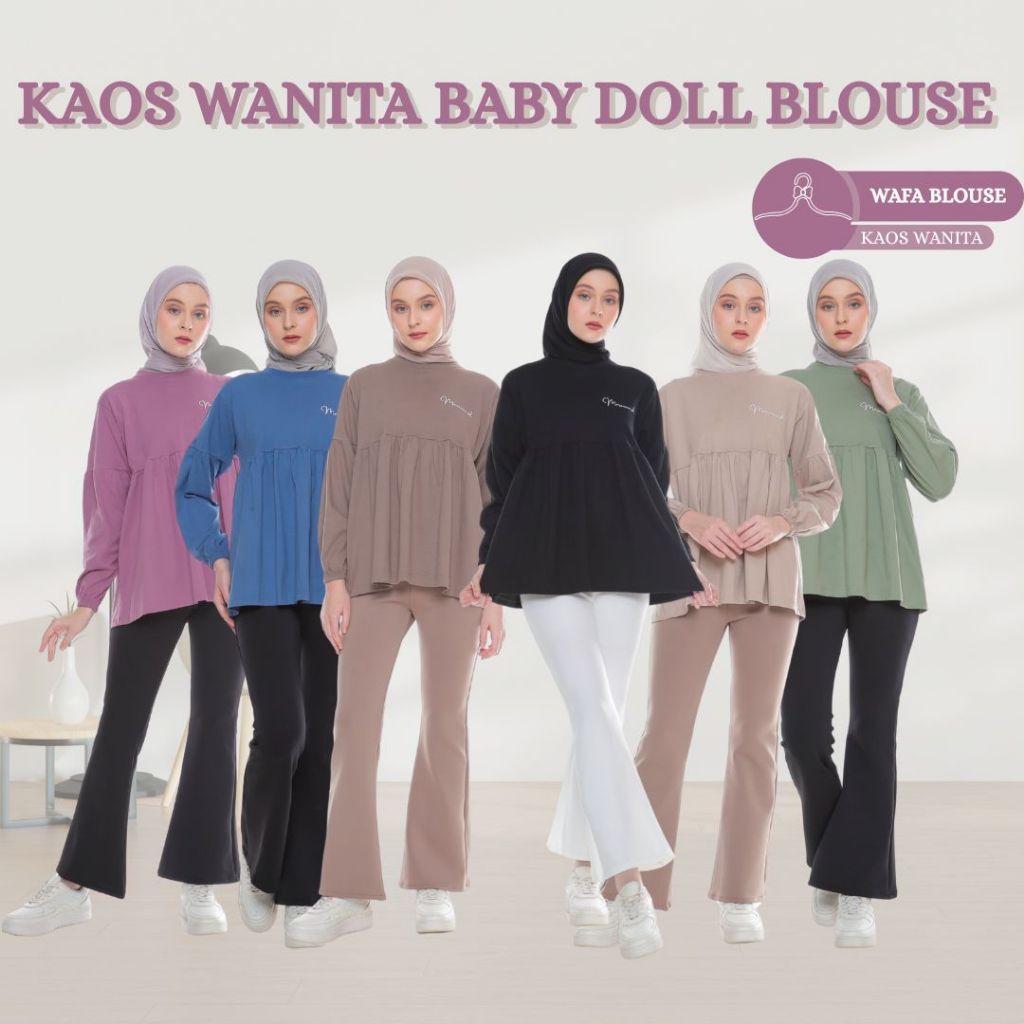 Kaos Atasan Wanita Baby Doll Lengan Panjang Wafa-Blouse