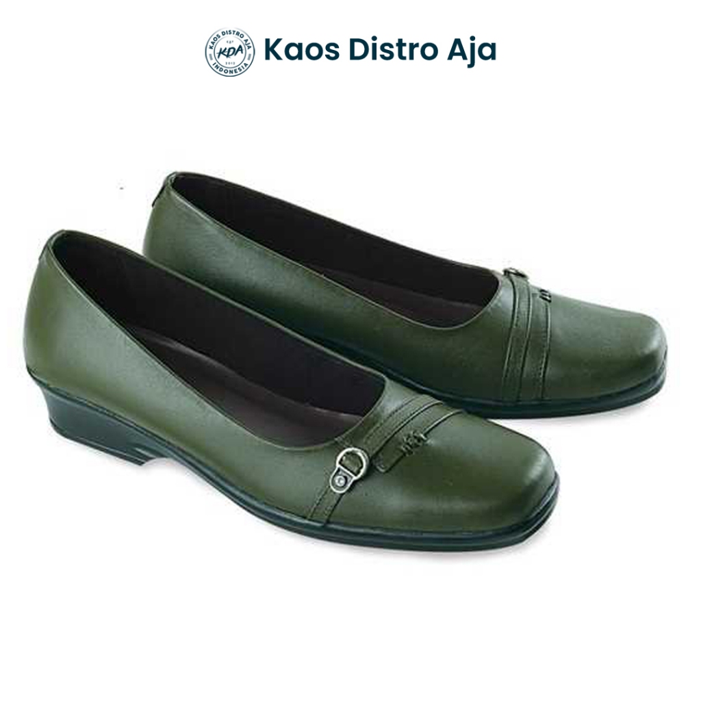 KDA - Sepatu Pantofel Formal Wanita Kerja Blackkelly LEN387 Olive (Kaos Distro Aja)