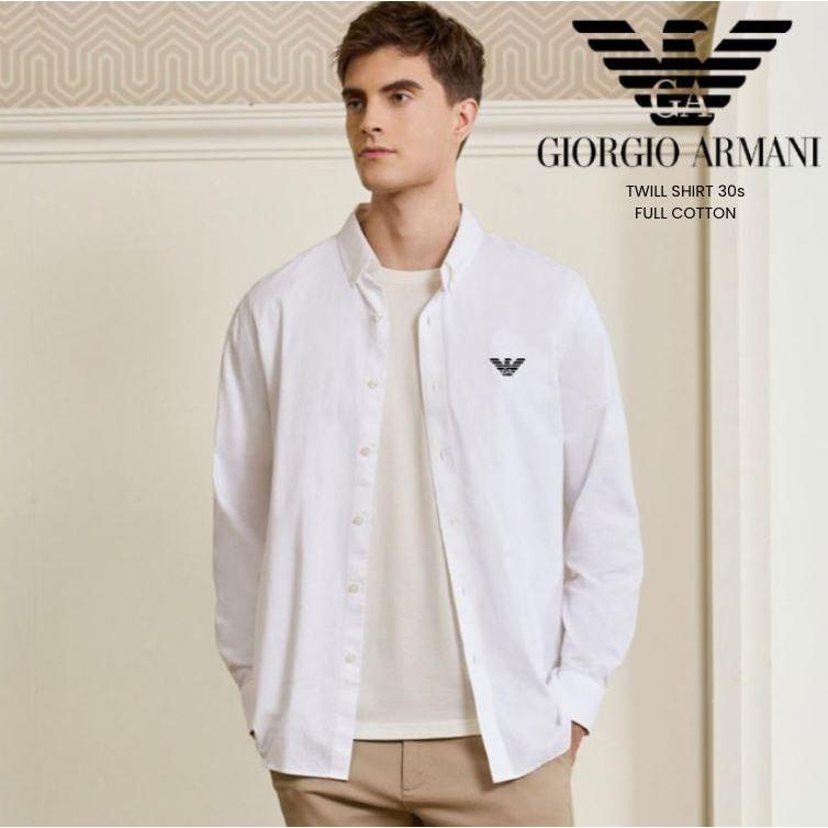 Giorgio Armani Kemeja Polos Pria Lengan Panjang Slim fit Premium