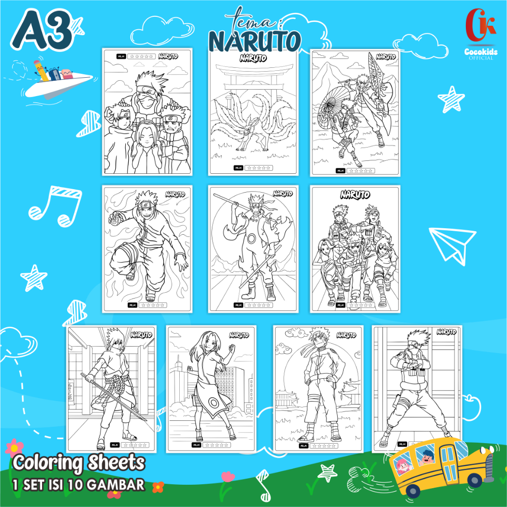 

(NARUTO 01) KERTAS MEWARNAI ANAK A3 - COLORING SHEETS SERIES 1 - LEMBAR MEWARNAI ANAK PAUD/TK/SD