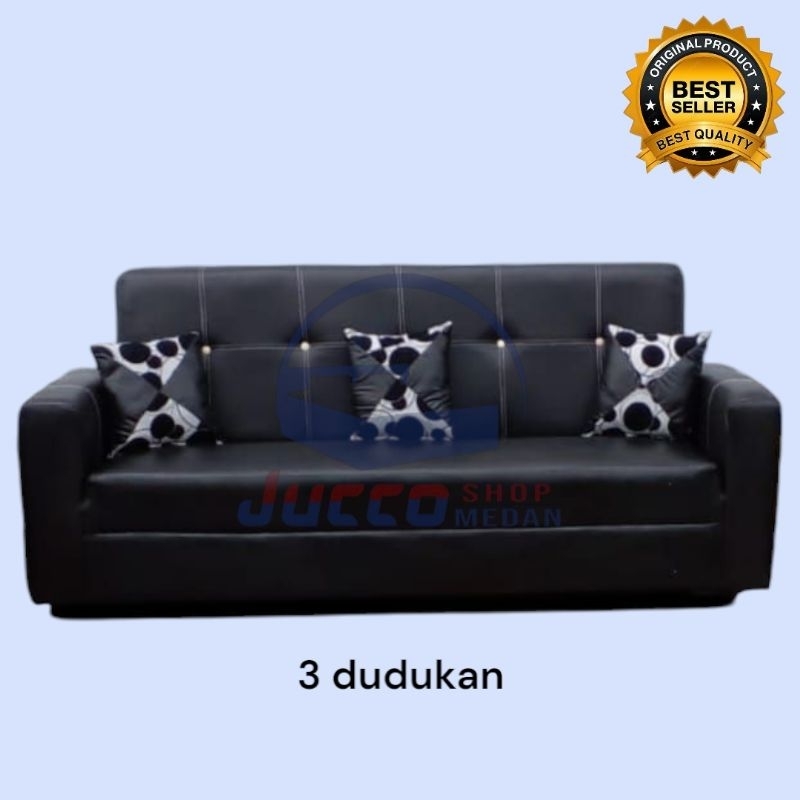 [ JUCCO ] Sofa Tamu 321 Hitam Minimalis - Sofa Tamu Alexis Murah - Sofa Kantor 321 Dudukan Free Bant