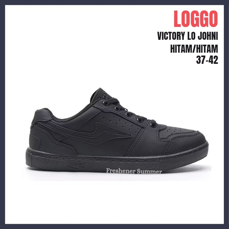 Sepatu Sekolah Sneakers Loggo Victory Lo Johni Tali Pria Wanita Hitam/Hitam