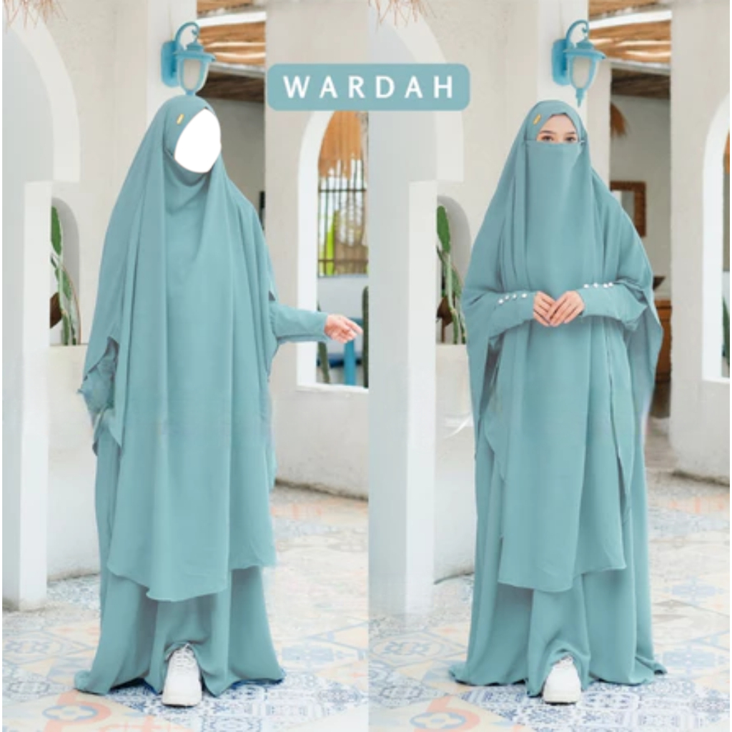 Set Gamis Syari Khimar Warna Wardah Bahan Dingin Lembut Jatuh Anti Kusut Anti UV Lengan Kancing