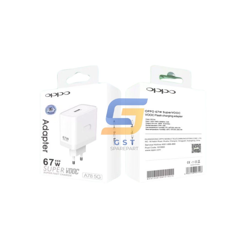 ADAPTOR / BATOK / KEPALA CHARGER OPPO A78 5G 67W ORI