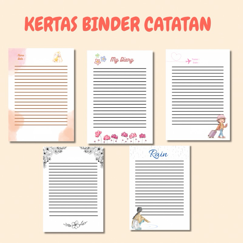

10 lembar Kertas Binder Catatan – Desain Lucu & Estetik