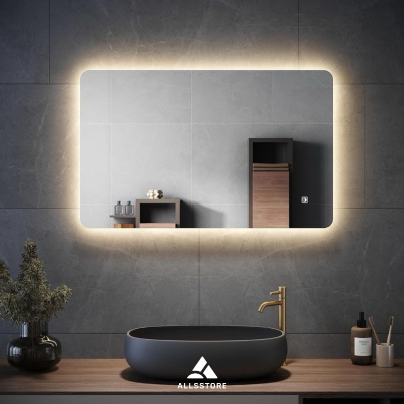 Cermin Persegi LED - Cermin LED Dinding Estetik Touchscreen & Saklar