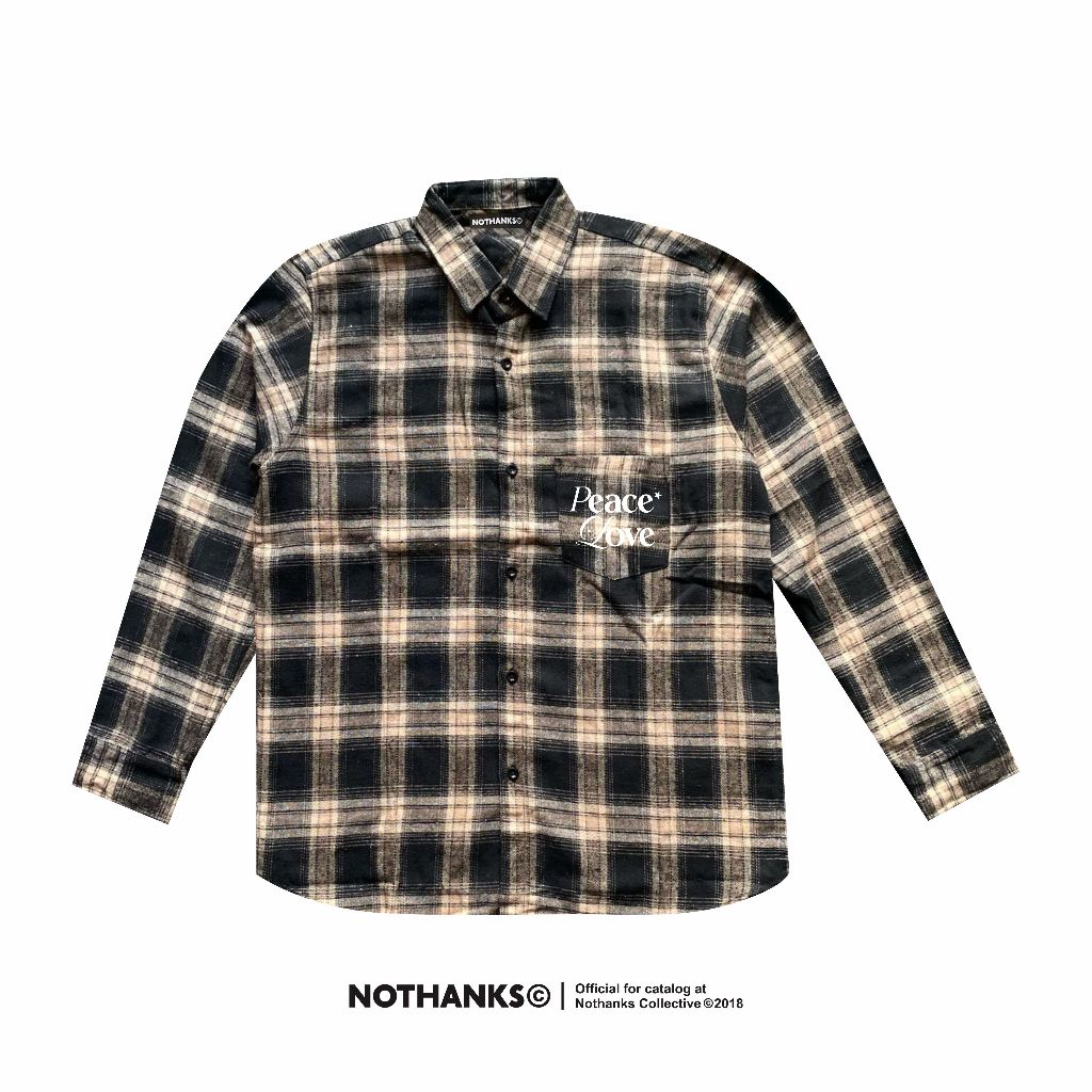 terbaru flanel nothanks peace love veterano brown black kemeja pria wanita distro clothing