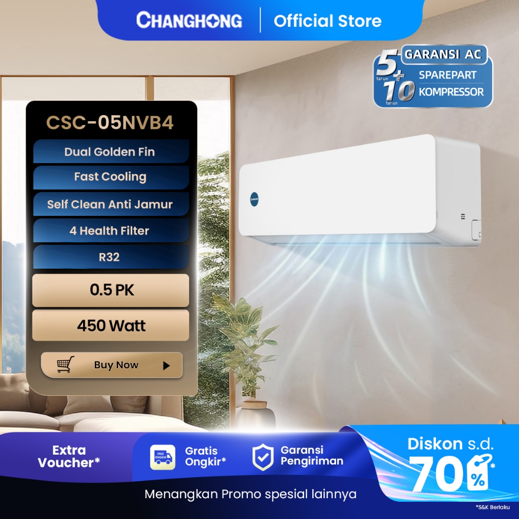 CHANGHONG AC 1/2 PK STANDARD CSC-05NVB4 [INDOOR + OUTDOOR UNIT ONLY] [FAST COOLING] [ECO MODE]