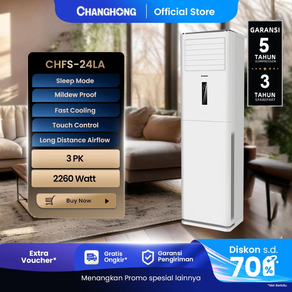 CHANGHONG AC Split Floor Standing Cabinet Machine 3PK - CHFS-24LA [INDOOR + OUTDOOR UNIT ONLY] [ECO 