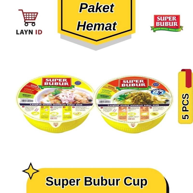 

Super Bubur Cup - PAKET HEMAT 5 PCS - Bubur Instan Rasa Ayam dan Abon Sapi Solusi terbaik saat Lapar Melanda