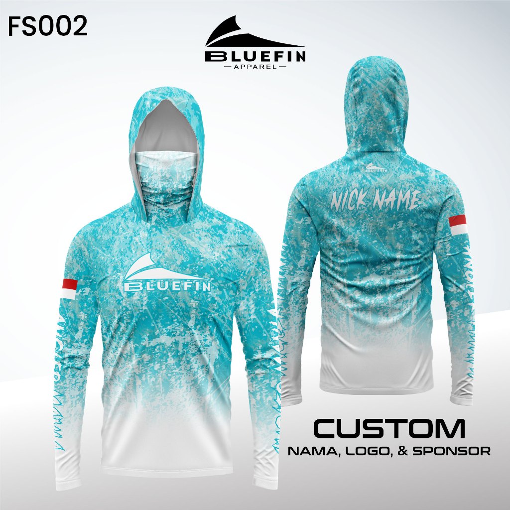jersey mancing outdoor premium bluefin custom lengkap dengan buff dan hoodie full protection