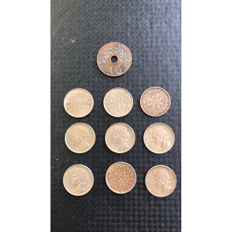 Koleksi Koin Kuno Nederlandsch Indie 1 Cent Bolong Dipanegoro Indonesia 50 Sen Tahun 1952