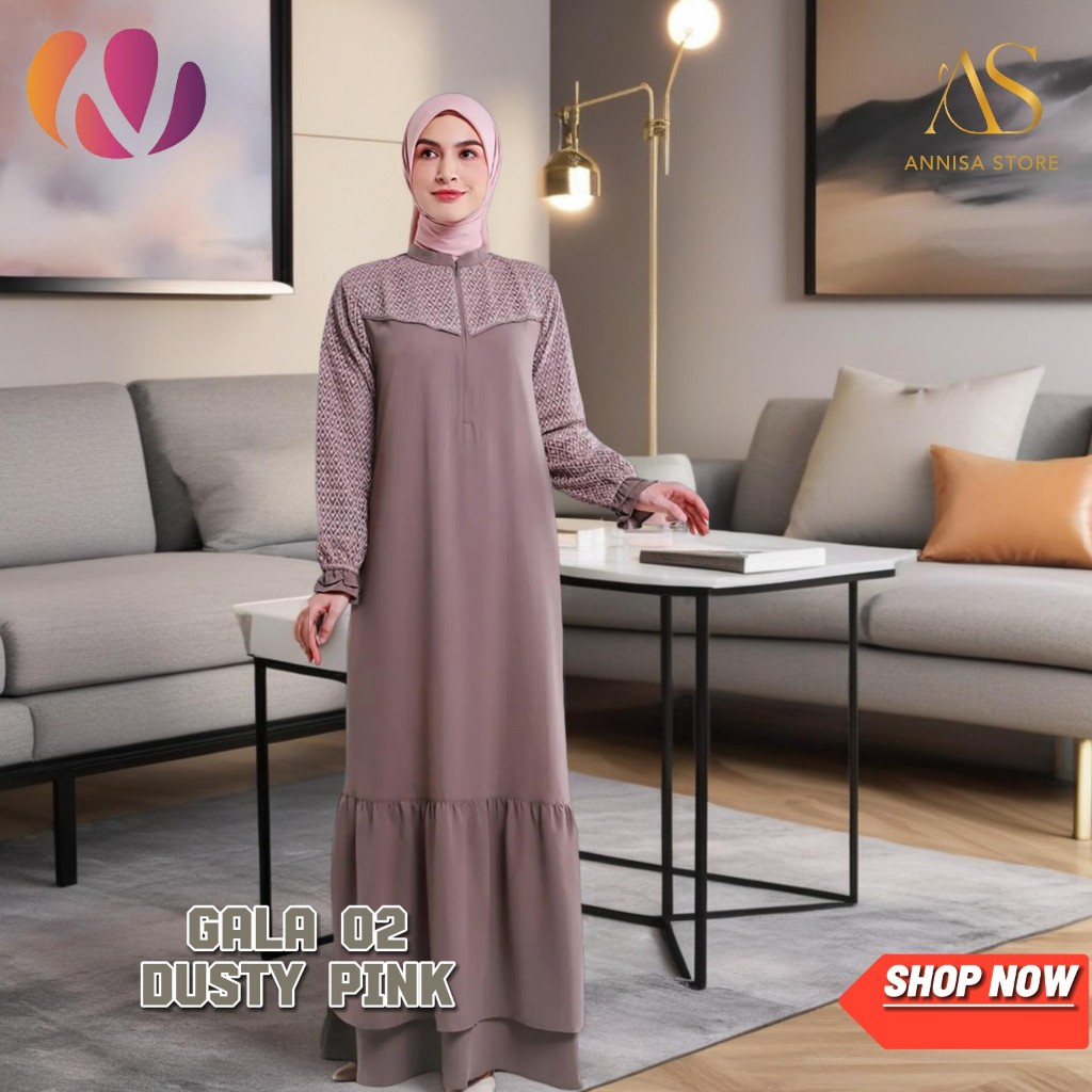 BAJU GAMIS WANITA REMAJA NIBRAS GALA 02 DUSTY PINK / GAMIS KONDANGAN PESTA NIBRAS