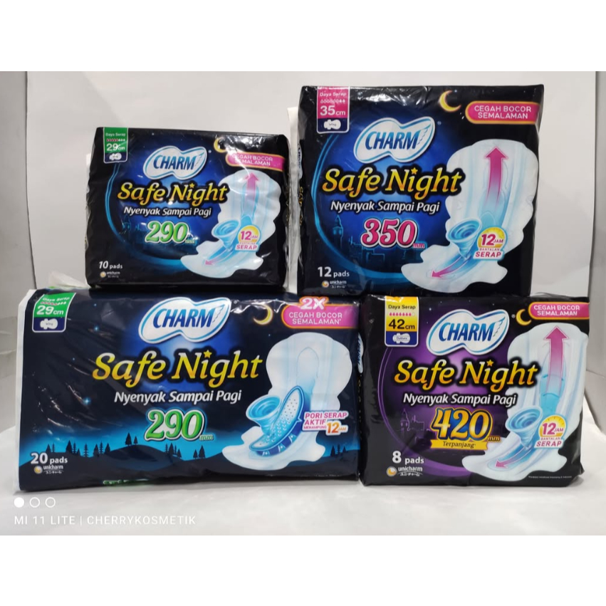 Charm Pembalut Safe Night 29cm Wing / Pembalut Charm