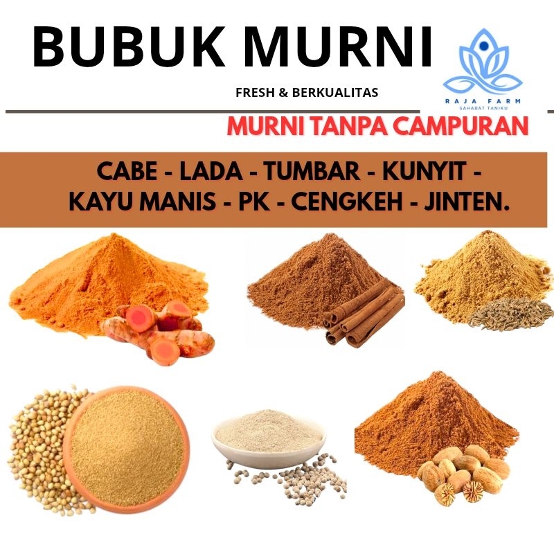 

Bumbu Rempah Bubuk Lengkap Cabe Kunyit Ketumbar Merica Kayi manis Pala Cengkeh Pk Jinten
