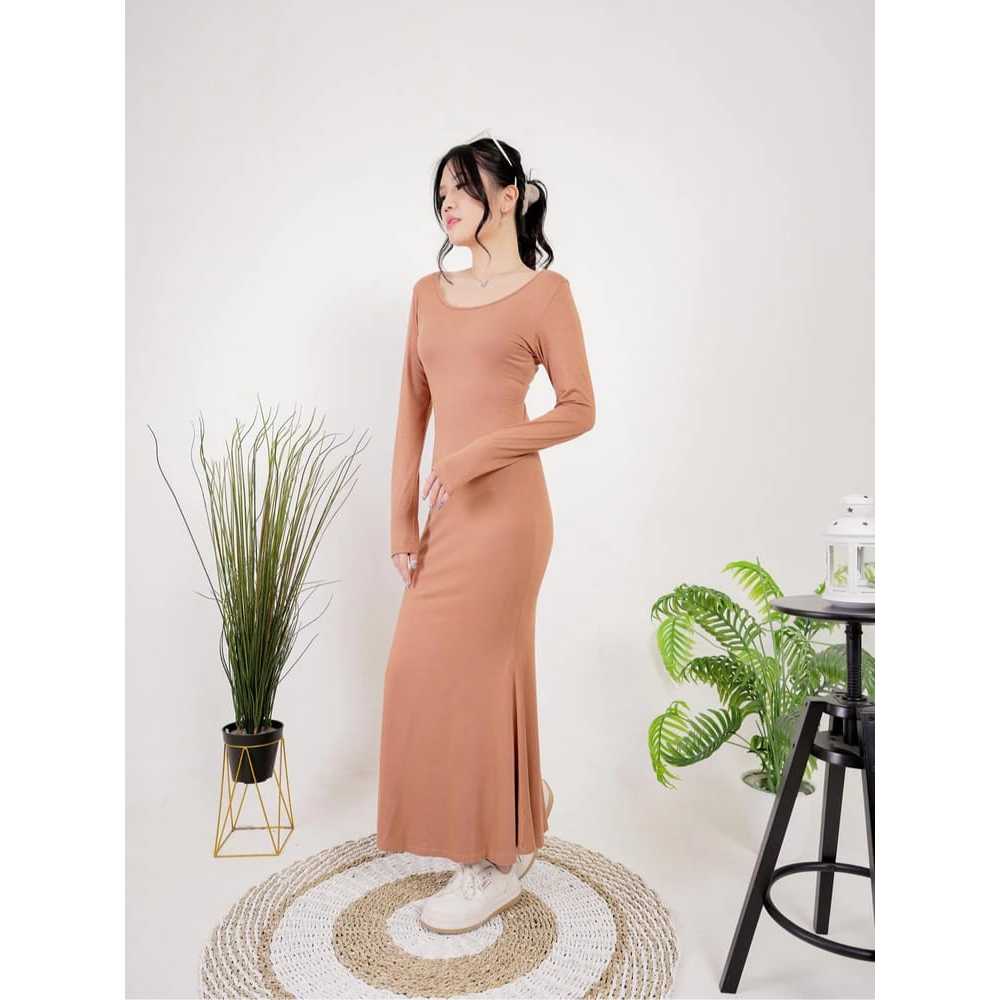 Long Dress Wanita Lengan Panjang Bodycon Polos Casual - Maxi Dress Bodycon Korean Style Long slevee