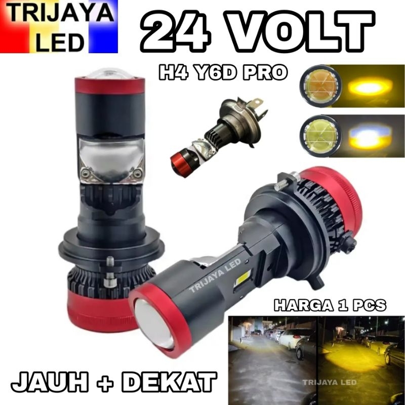 Lampu LED Utama 24 Volt H4 Y6D Pro Laser Gun Depan Cutoff D3 High Low Senja SMD Putih Kuning Project