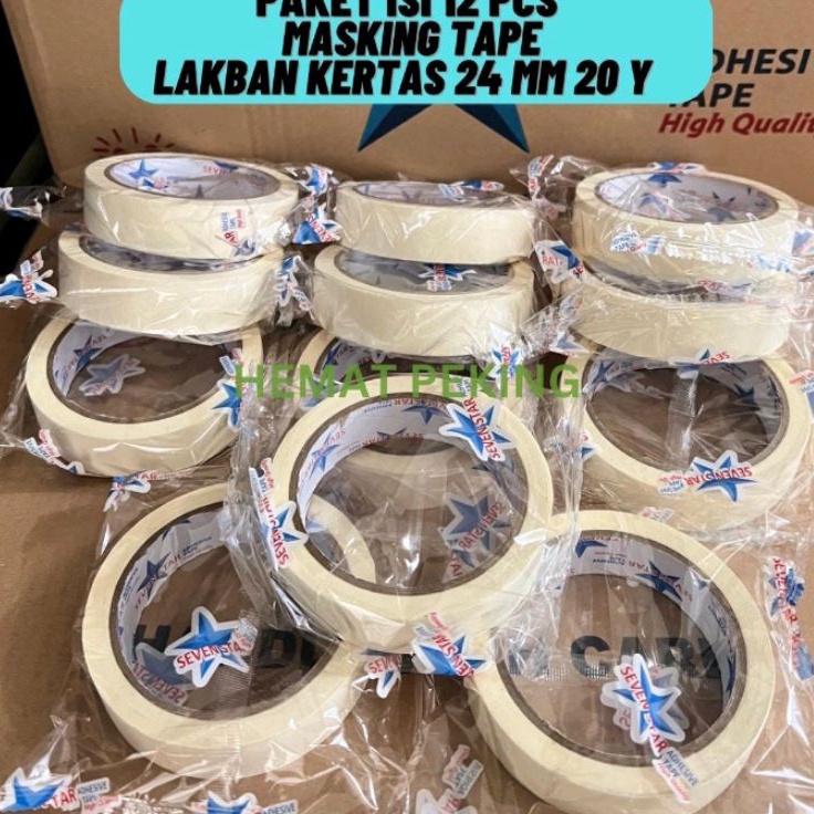 

Hot Sale Lakban Kertas Masking tape 24 mm 2 y PAKET ISI 12 pcs