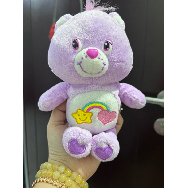 Boneka Teddy Care Bears Ungu muda/Lila Perut Pelangi 20 Cm
