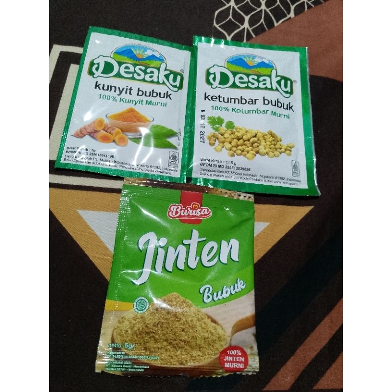 

Kunyit bubuk+Ketumbar Bubuk+Jinten bubuk 5 gram Paket 2Aa (TRB84)