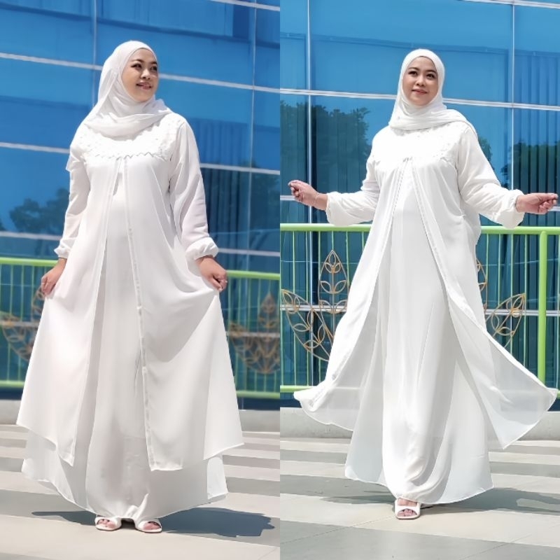 Gamis Ceruty putih terbaru 2025//gamis abaya putih jumbo//gamis abaya mix Payet swarovski//gamis Cer