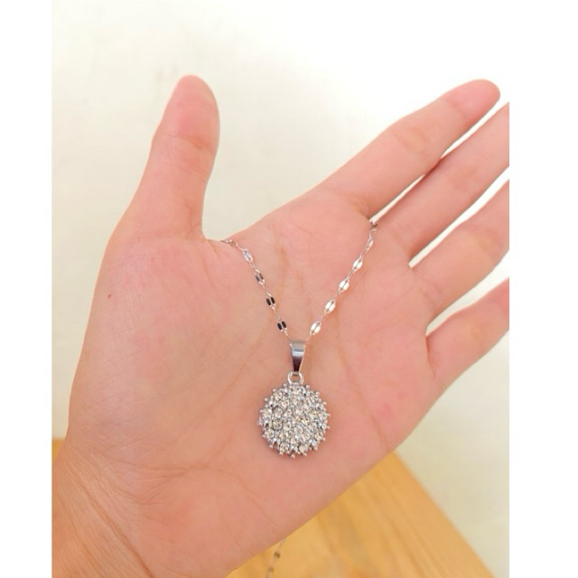 kalung wanita kalung titanium wanita anti karat liontin bulat permata besar