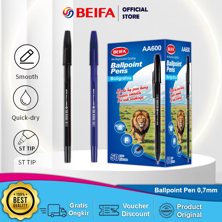 

Beifa Ballpoint Pen / Pulpen Bolpoin 0.7 mm Isi 12/50 pcs Penulisan Halus AA600