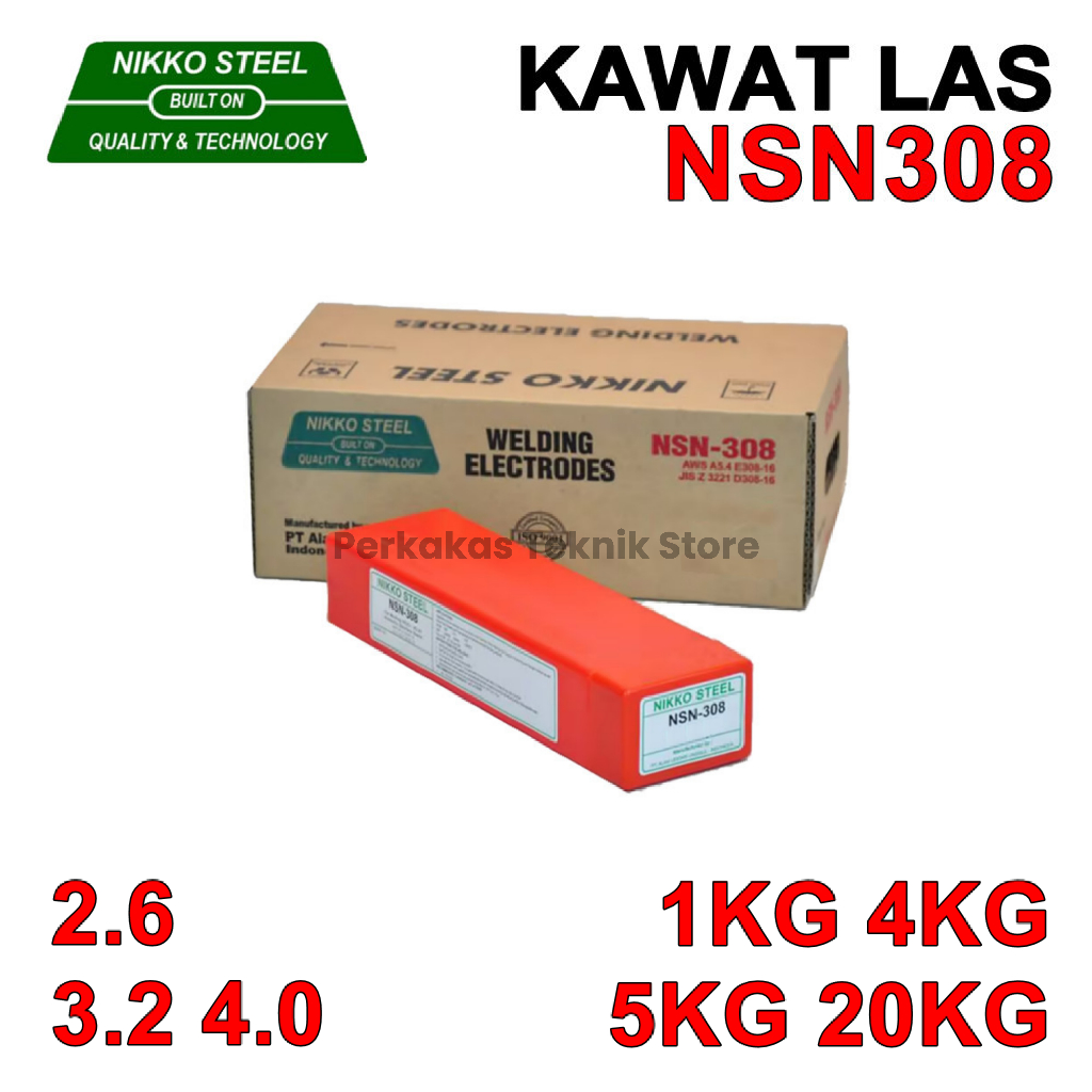 Kawat Las NSN308 2.6mm 3.2mm 4mm NIKKO STEEL Elektroda NSN 308 2.6 3.2 4 Welding Listrik Kemasan Per
