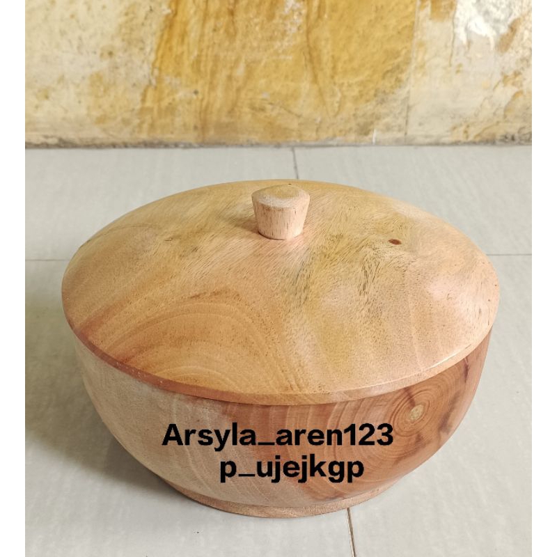 Mangkok tutup 18cm kayu mahoni